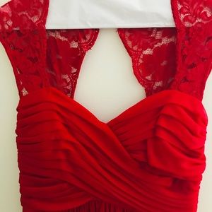 Camille la Vie Chiffon and Lace Cap Sleeve Dress